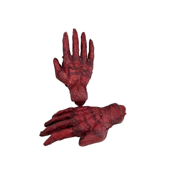 Zombie Hands Halloween Decorations Papier Mache Vtg Severed Red Bloody Set of 2 - Picture 8 of 8